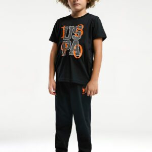 US2029 US POLO ASSN طقم بيجاما قطن قطعتين للاولاد بلوز لون اسود