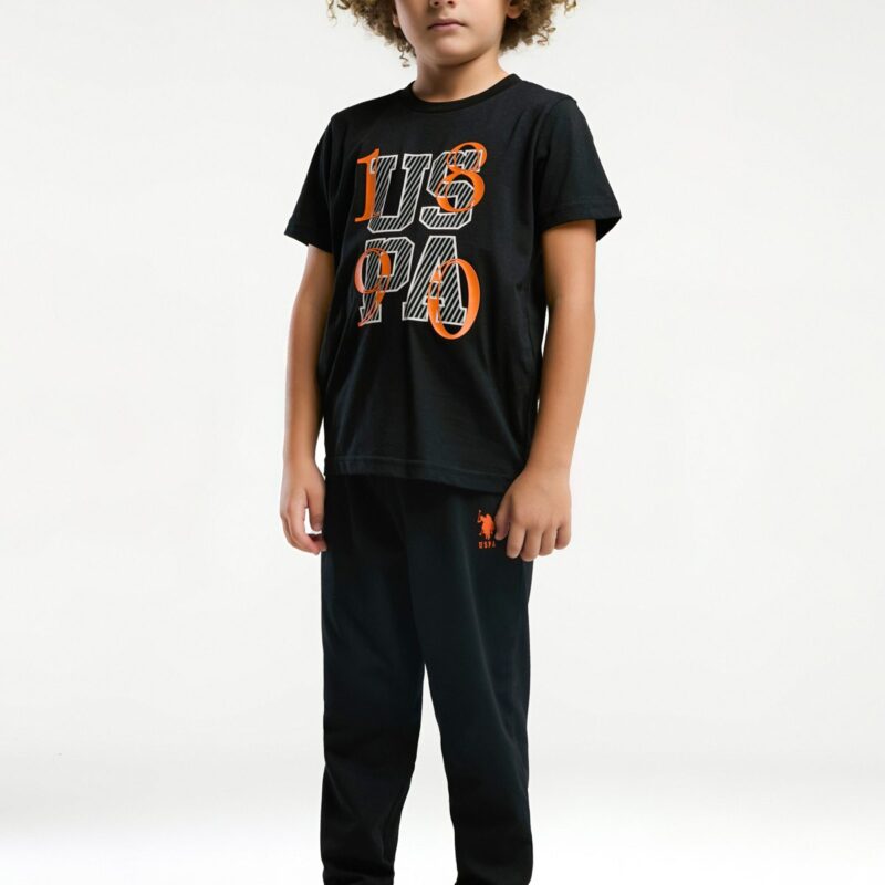 US2029 US POLO ASSN طقم بيجاما قطن قطعتين للاولاد بلوز لون اسود