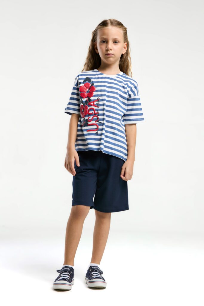 US2074 US POLO ASSN طقم للبنات قطن شورت قطعتين