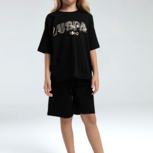 US2080 US POLO ASSN طقم شورت قطعتين للفتيات لون اسود قطن