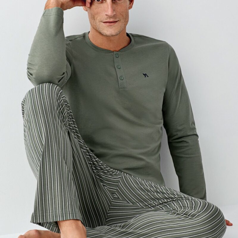 AR3013 طقم بيجاما قطن بأكمام خريفي للرجال