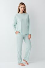 ⁦AR3407-S طقم بيجاما قطن لون فستقي⁩ - الصورة ⁦2⁩