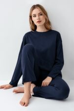 ⁦AR3407-S طقم بيجاما قطن لون كحلي⁩ - الصورة ⁦4⁩