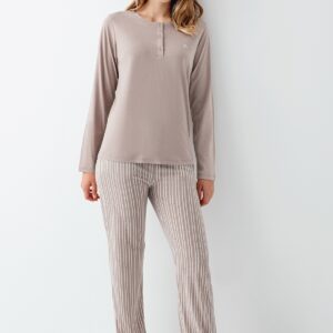 AR3425 طقم بيجاما قطن للنساء لون بيج