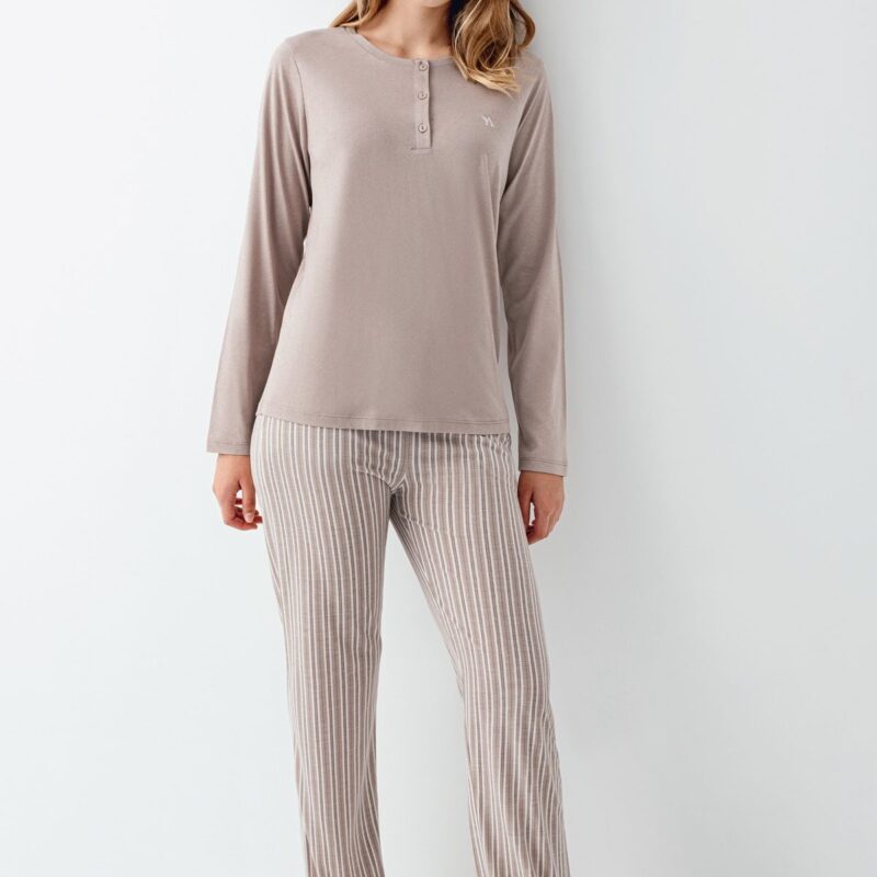 AR3425 طقم بيجاما قطن للنساء لون بيج