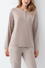 ⁦AR3425 طقم بيجاما قطن للنساء لون بيج⁩ - الصورة ⁦3⁩