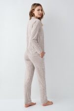 ⁦AR3426-S طقم بيجاما قطن بأزرار للنساء مخططة باللون البيج⁩ - الصورة ⁦5⁩