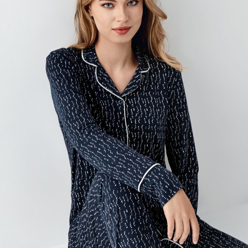 AR3430-S طقم بيجاما قطن بأزرار لون كحلي مع نقش