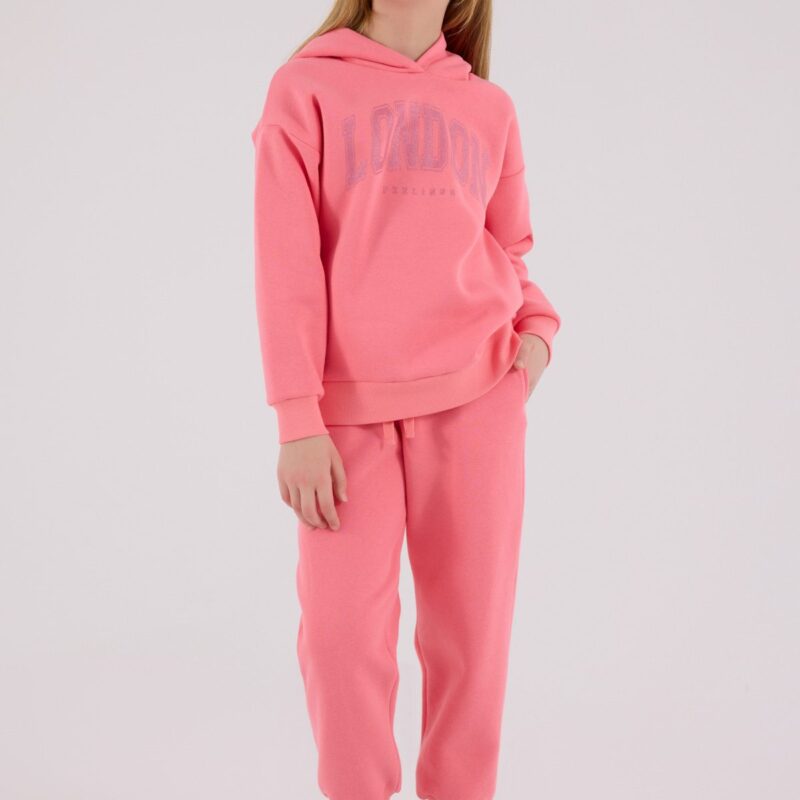 RP3691 طقم شتوي دافئ للفتيات مبطن لون زهري