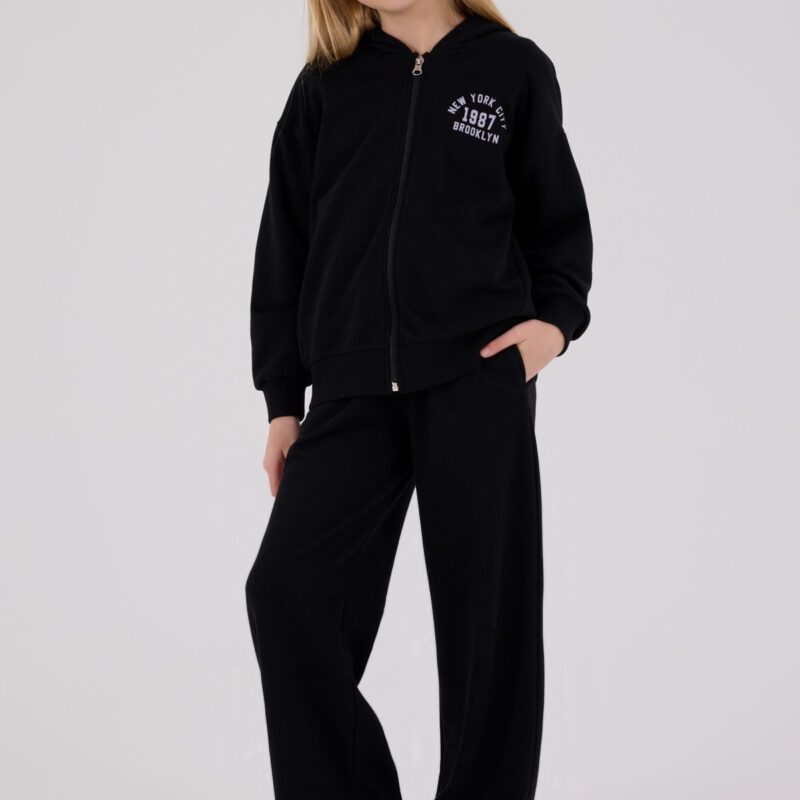 RP3698 طقم شتوي دافئ للفتيات مبطن لون اسود