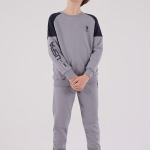 US2221 US POLO ASSN طقم للاولادقطن ثلاثة خيط لون رمادي