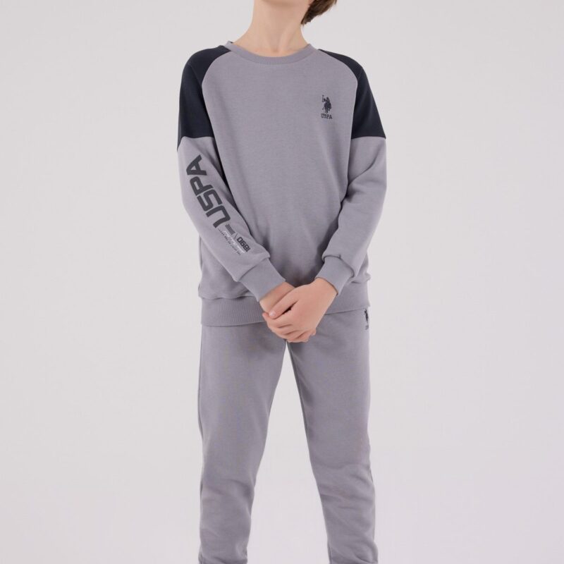 US2221 US POLO ASSN طقم للاولادقطن ثلاثة خيط لون رمادي