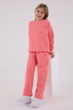 US2301 US POLO ASSN طقم للفتيات قطن مبطن ودافئ لون زهري