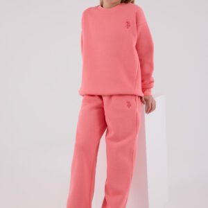 US2301 US POLO ASSN طقم للفتيات قطن مبطن ودافئ لون زهري