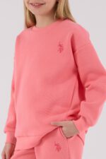 ⁦US2301 US POLO ASSN طقم للفتيات قطن مبطن ودافئ لون زهري⁩ - الصورة ⁦5⁩