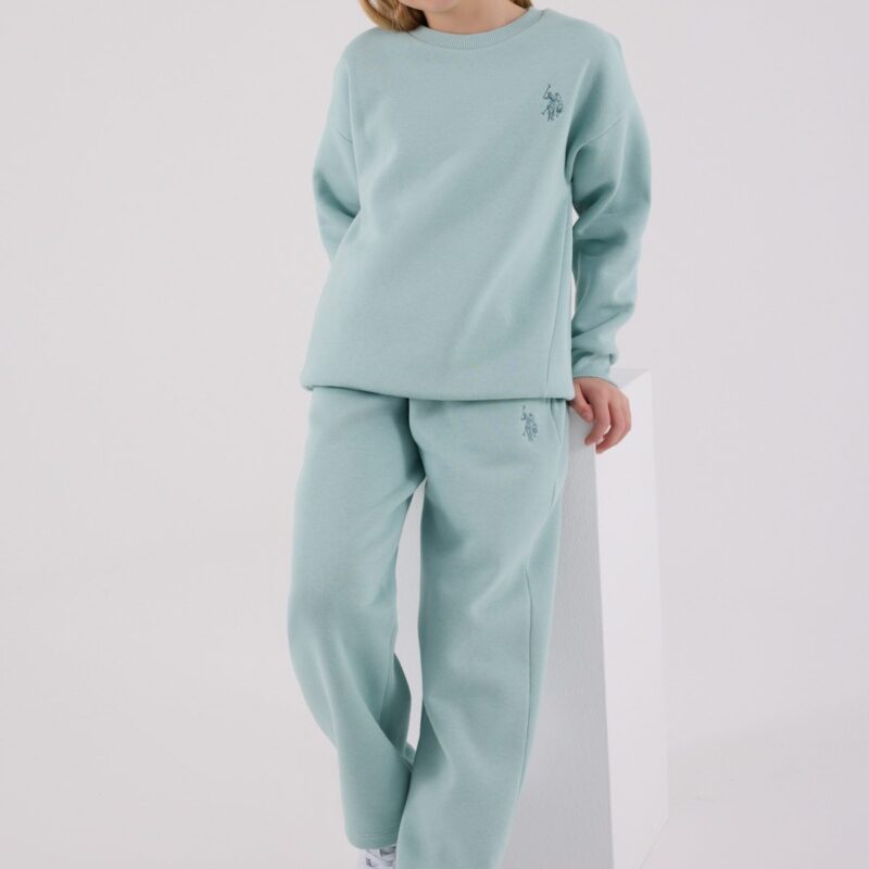 US2301 US POLO ASSN طقم للفتيات قطن مبطن ودافئ لون فستقي