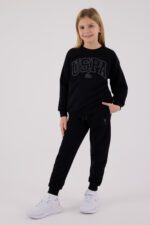 US2305 US POLO ASSN طقم للفتيات قطن ثلاثة خيط لون اسود