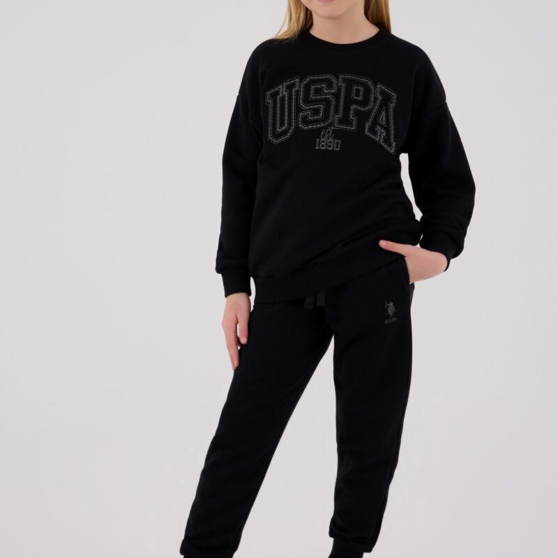 US2305 US POLO ASSN طقم للفتيات قطن ثلاثة خيط لون اسود