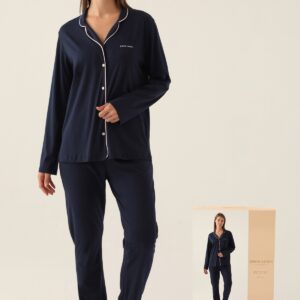 PC7717-S PIERRE CARDIN طقم بيجاما بأزرار  لون كحلي قطن