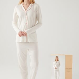 PC7717-S PIERRE CARDIN طقم بيجاما بأزرار لون ابيض قطن