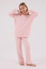 US2328US POLO ASSN طقم بيجاما دافئ للبنات لون زهري