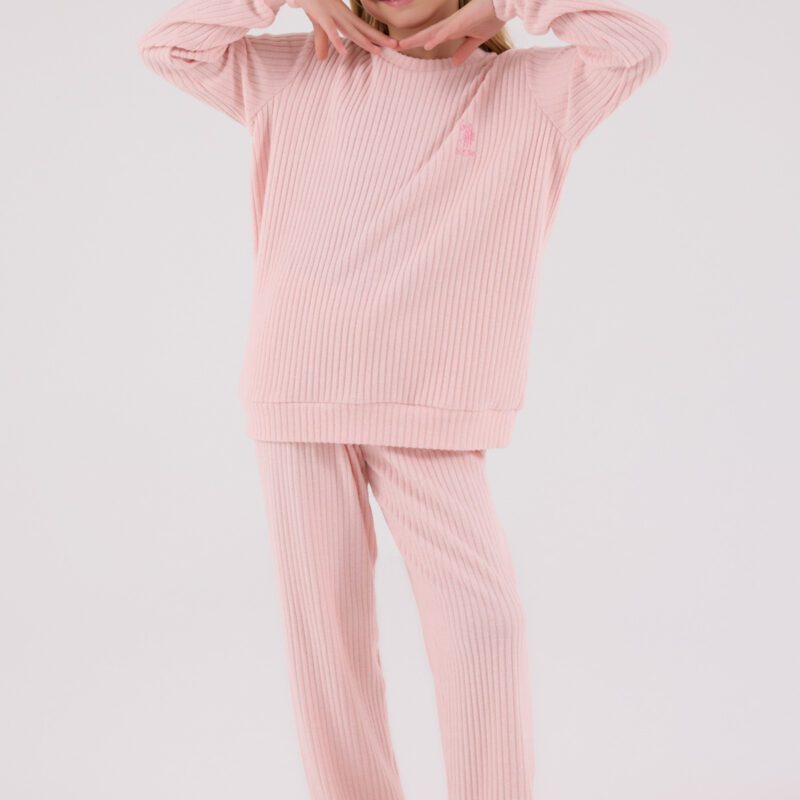 US2328US POLO ASSN طقم بيجاما دافئ للبنات لون زهري