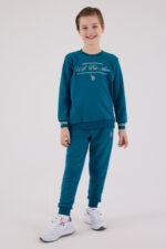 ⁦US2225 US POLO ASSN طقم للاولاد لون تركواز قطن مبطن ودافئ⁩ - الصورة ⁦3⁩