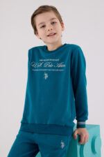 US2225 US POLO ASSN طقم للاولاد لون تركواز قطن مبطن ودافئ