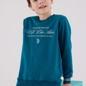 US2225 US POLO ASSN طقم للاولاد لون تركواز قطن مبطن ودافئ
