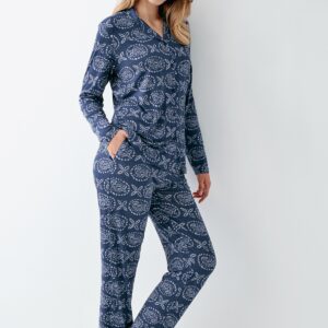 AR3402-S طقم بيجاما قطن بأزرار لون كحلي للنساء