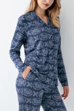 ⁦AR3402-S طقم بيجاما قطن بأزرار لون كحلي للنساء⁩ - الصورة ⁦2⁩