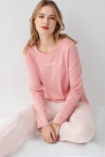 AR3417 طقم بيجاما قطن لون زهري للنساء