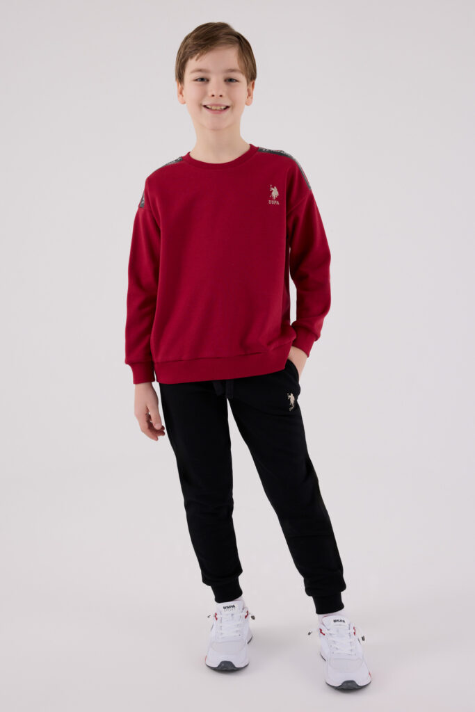 US2202US POLO ASSN طقم للاولاد قطن ثلاثة خيط لون خمري
