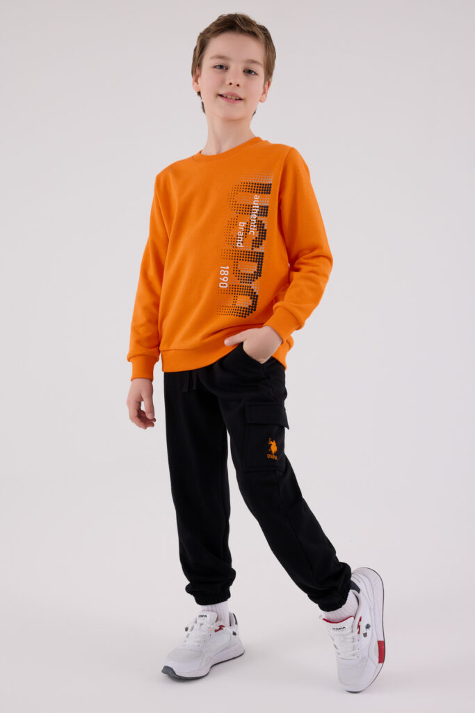 US2222 US POLO ASSN طقم للاولاد قطن لون برتقالي
