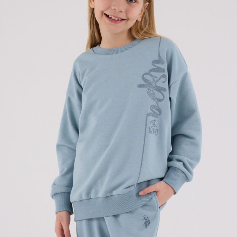 US2304 US POLO ASSN طقم للفتيات قطن ثلاثة خيط لون ازرق