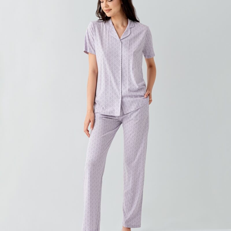 AR3552-S طقم بيجاما بأزرار للنساء قطن قطعتين