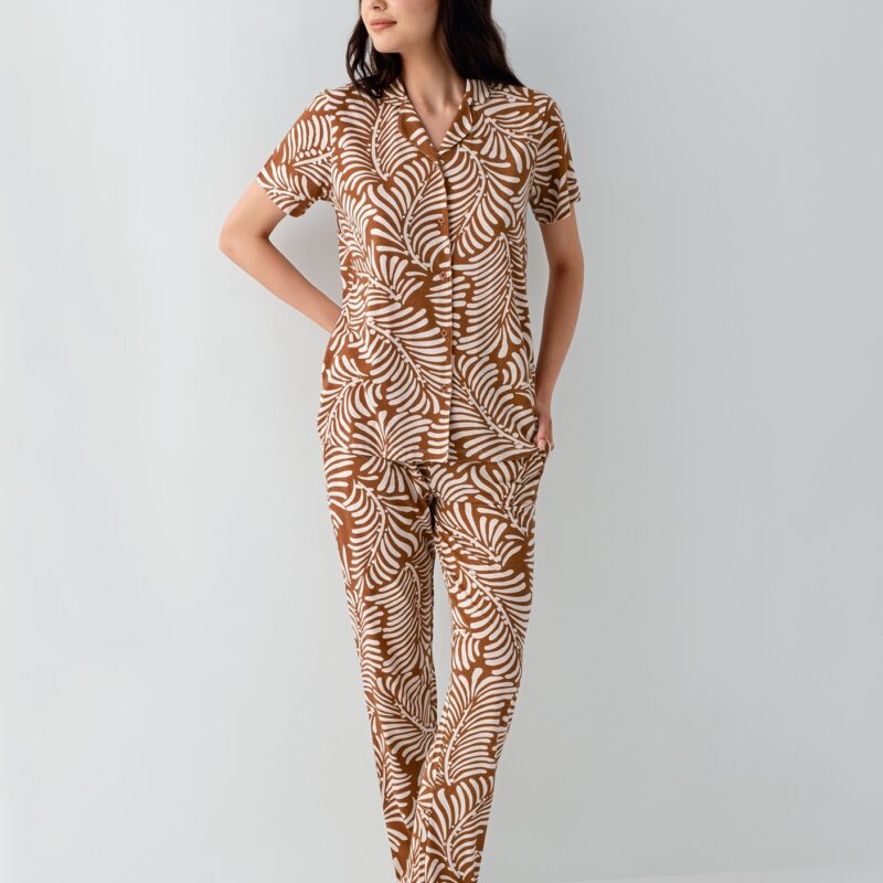 AR3607-S طقم بيجاما بأزرار للنساء قطن قطعتين