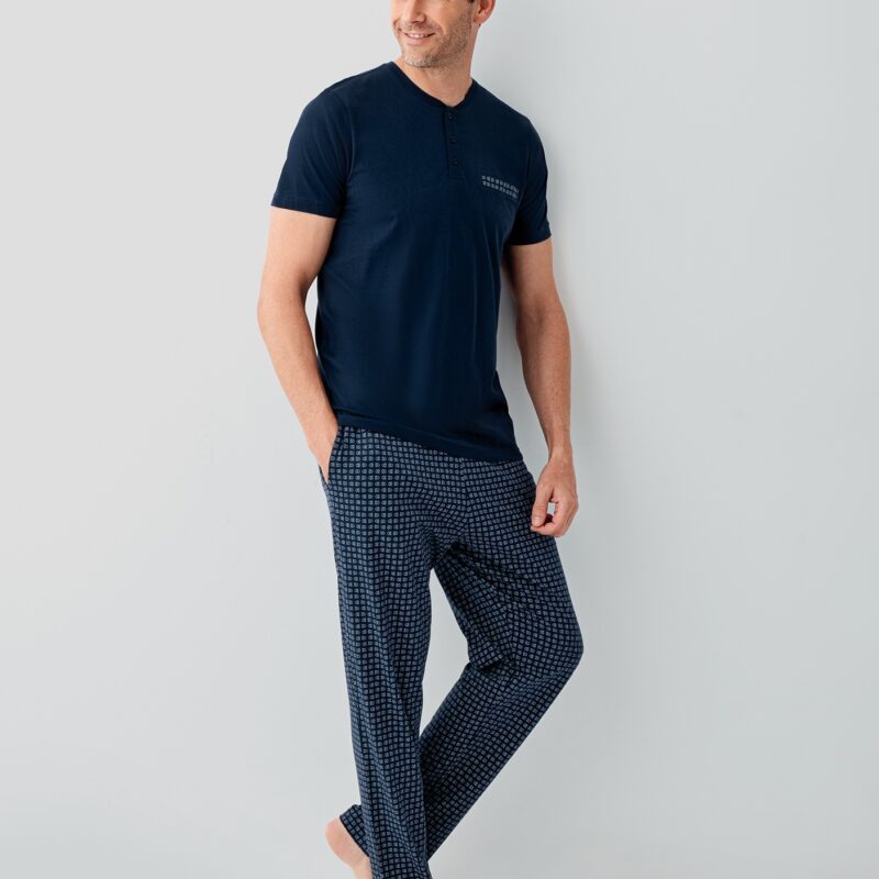 AR3688 طقم بيجاما قطن قطعتين للرجال لون كحلي