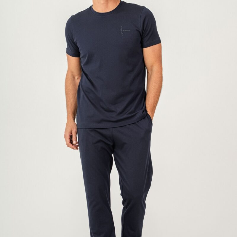 AR3696 طقم بيجاما قطن قطعتين للرجال لون كحلي