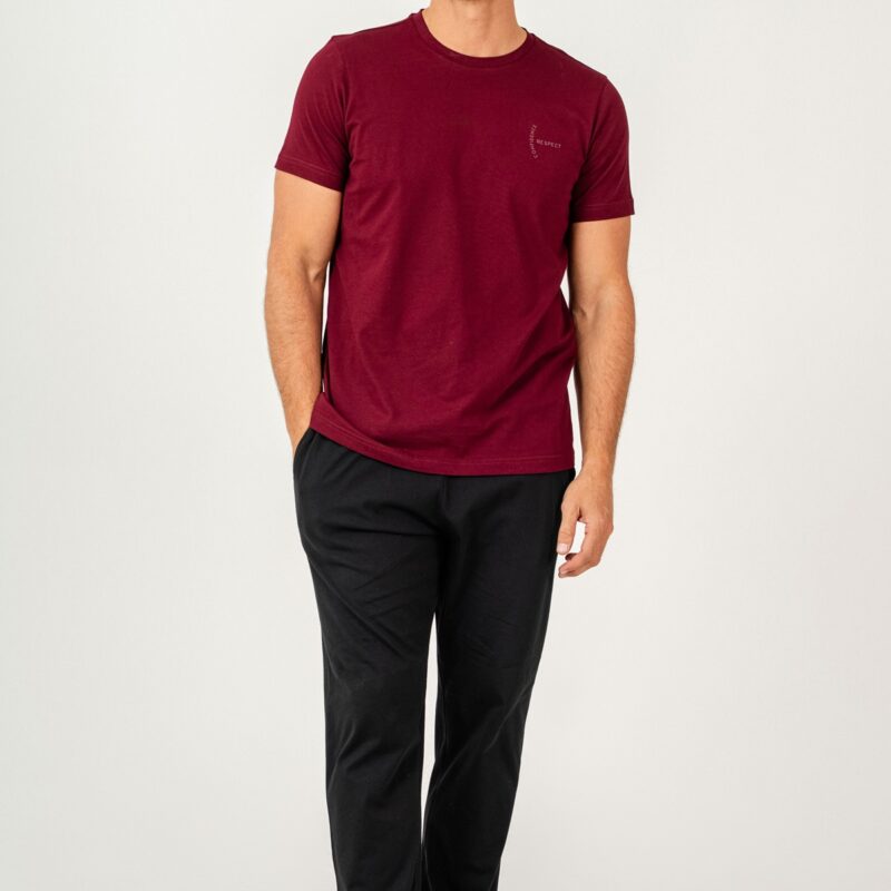 AR3696 طقم بيجاما قطن قطعتين للرجال لون خمري