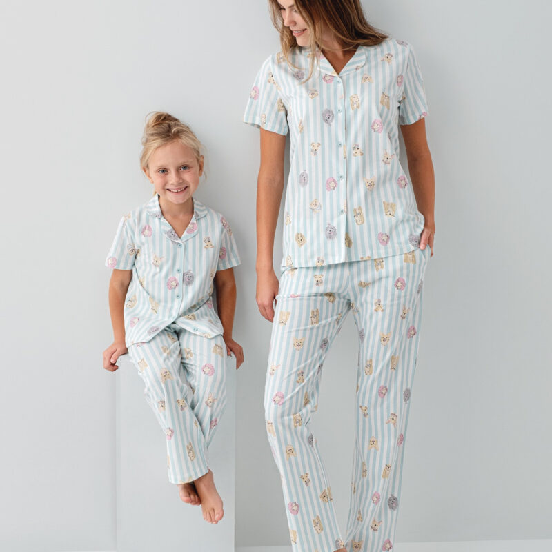RP3809 طقم بيجاما من كولكشن العائلة الام وابنتها قطن مخطط باللون الازرق