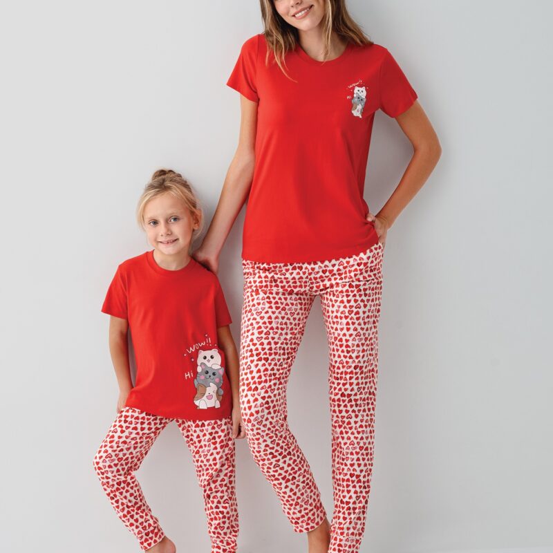 AR3581 طقم بيجاما من كولكشن العائلة الام وابنتها قطن قطعتين