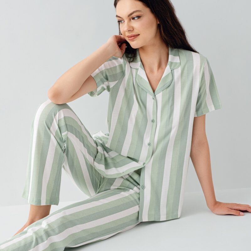 AR3589-S طقم بيجاما قطن بأزرار قطعتين للنساء