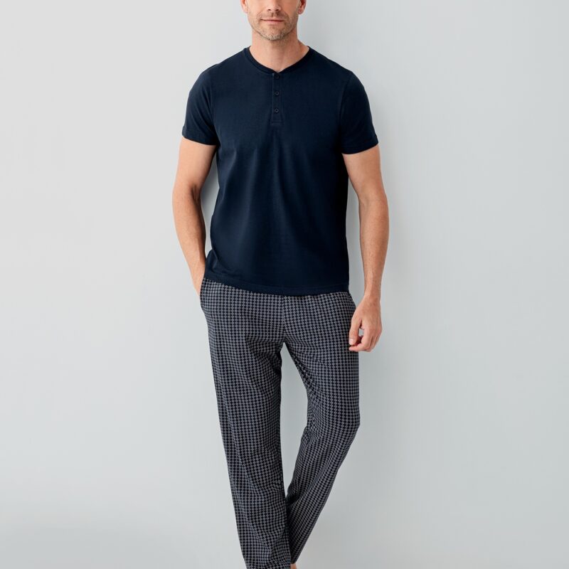 AR3676  طقم بيجاما قطن قطعتين للرجال لون كحلي