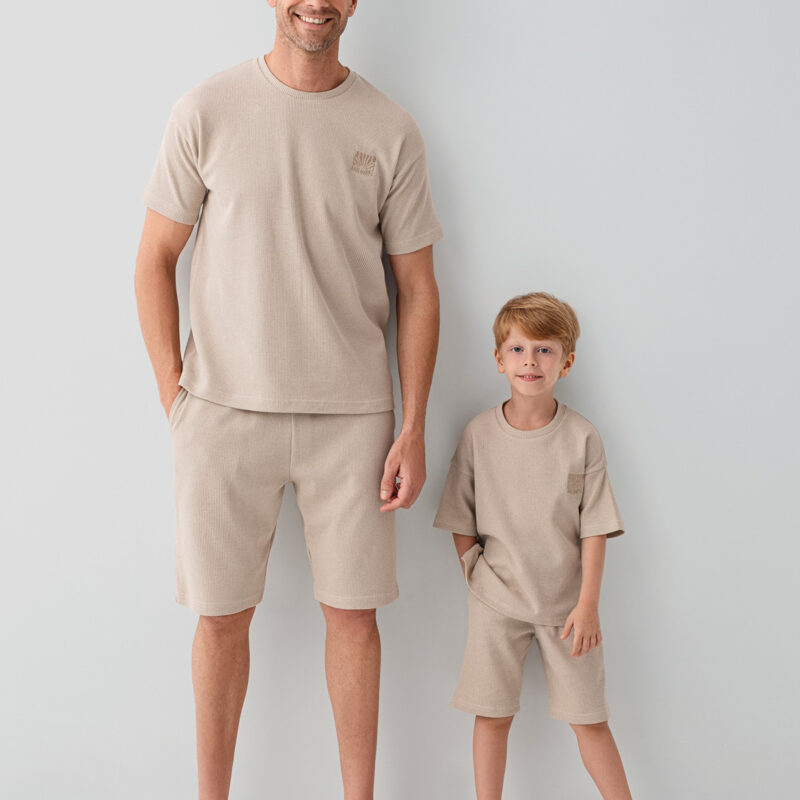 RP3825 طقم بيجاما من كولكشن العائلة الاب وابنه قطن لون بيج