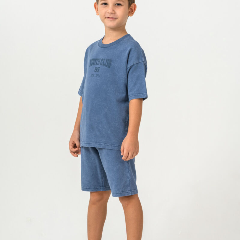 RP3728 طقم شورت للاولاد قطن قطعتين  لون ازرق