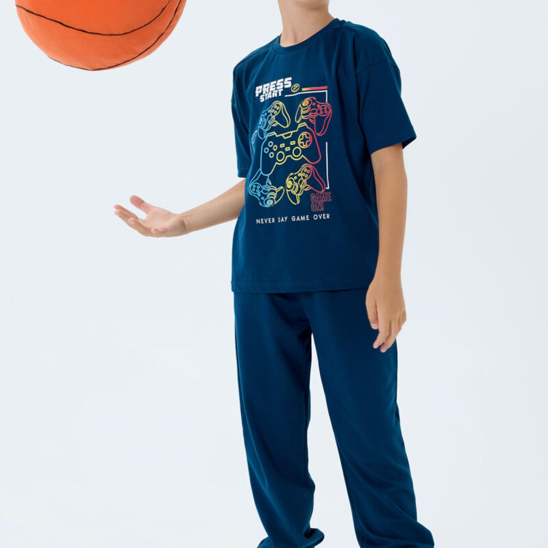 RP3759 طقم تريننج للاولاد قطن قطعتين لون كحلي