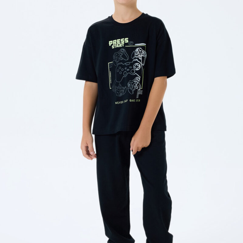 RP3759 طقم تريننج للاولاد قطن قطعتين لون اسود