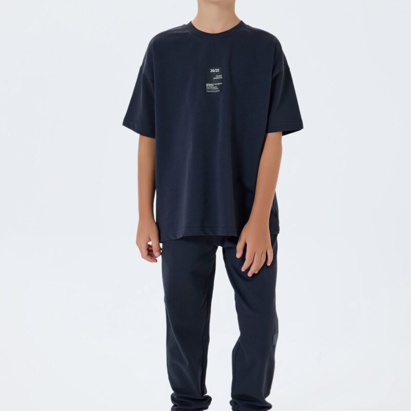 RP3768 طقم للاولاد قطن قطعتين  لون رمادي غامق