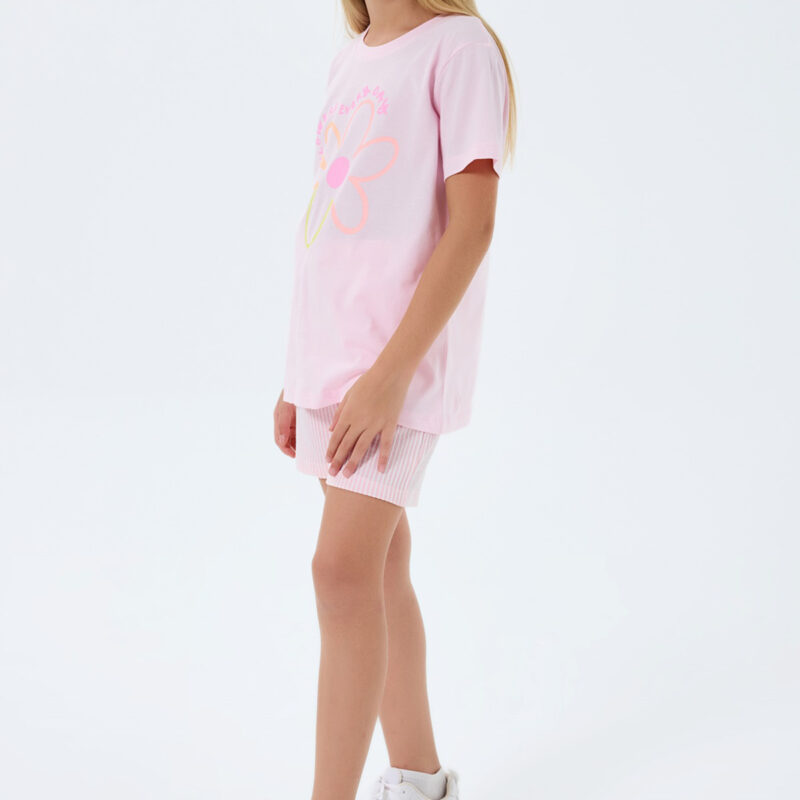 RP395-2 طقم شورت قطن للفتيات قطعتين لون زهري